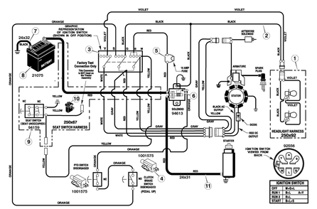 Electrical System Diagram and Parts List for 405606X78A 2005 Briggs and Stratton Lawn Tractor